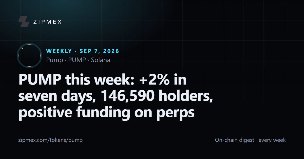 PUMP this week: +2% in seven days, 146,590 holders, positive funding on perps