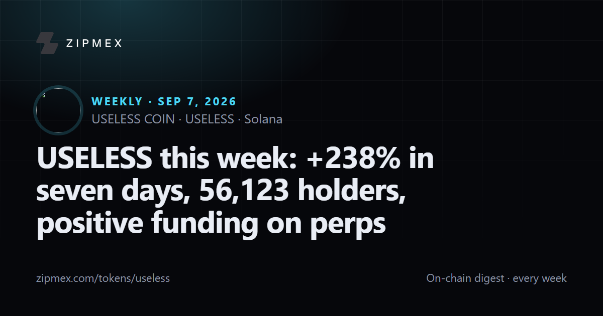 USELESS this week: +238% in seven days, 56,123 holders, positive funding on perps