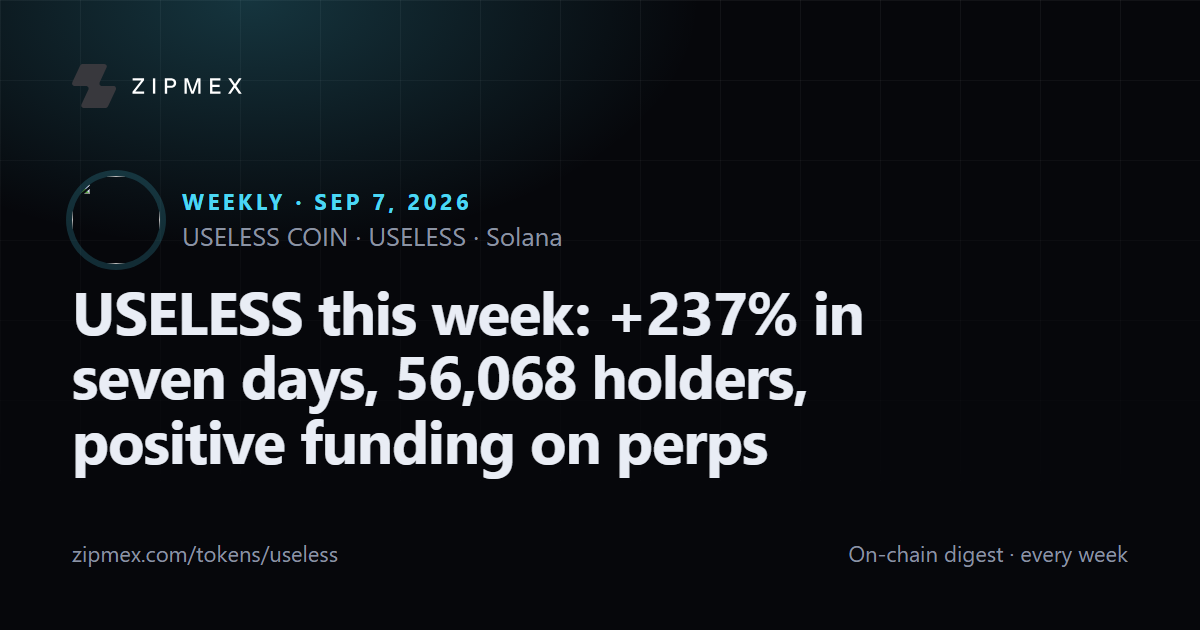 USELESS this week: +237% in seven days, 56,068 holders, positive funding on perps