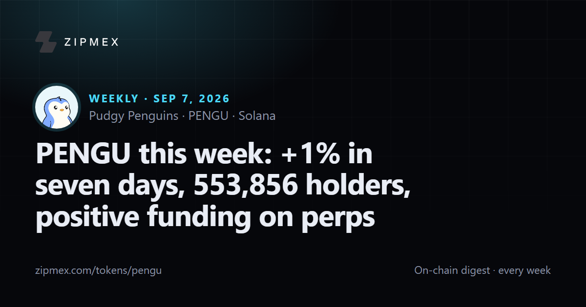 PENGU this week: +1% in seven days, 553,856 holders, positive funding on perps
