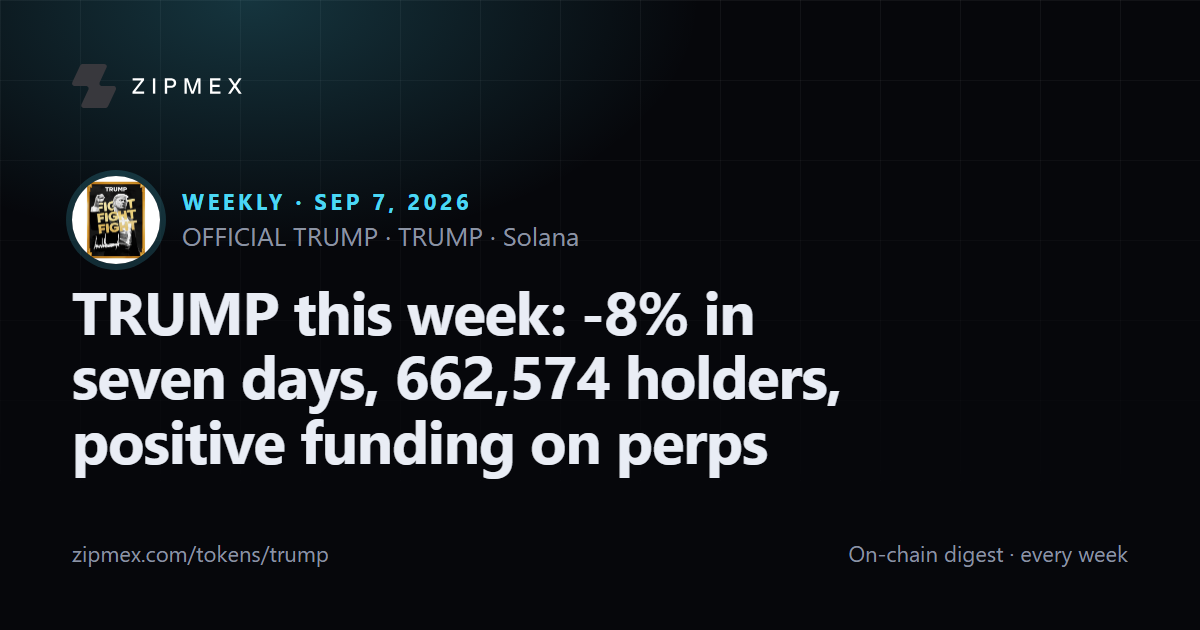 TRUMP this week: -8% in seven days, 662,574 holders, positive funding on perps