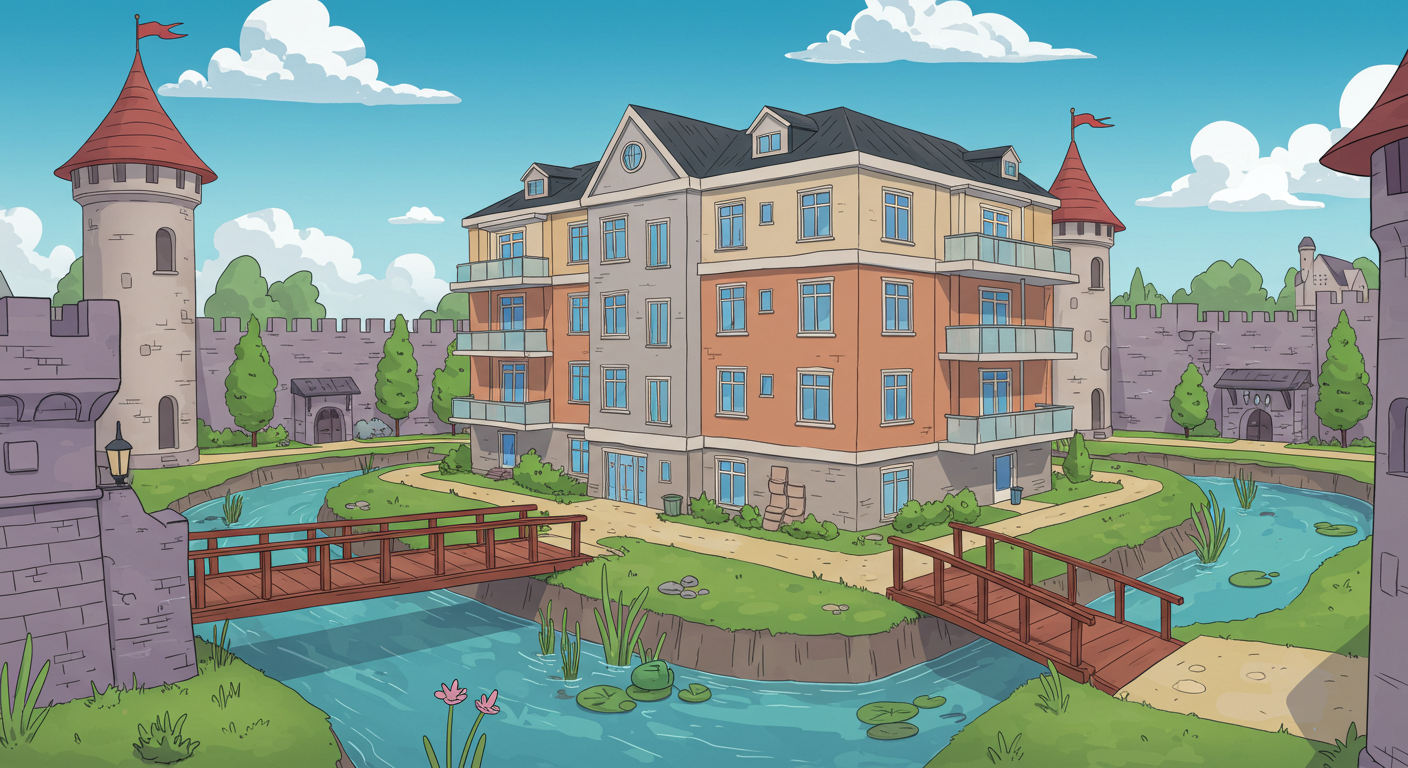 Apartment Building Moat & Bridge Art