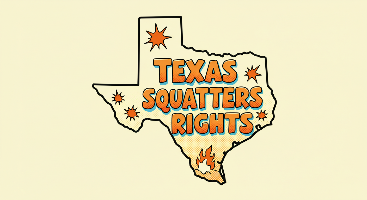 Outline of the state of Texas with the words Texas Squatters Rights written across it