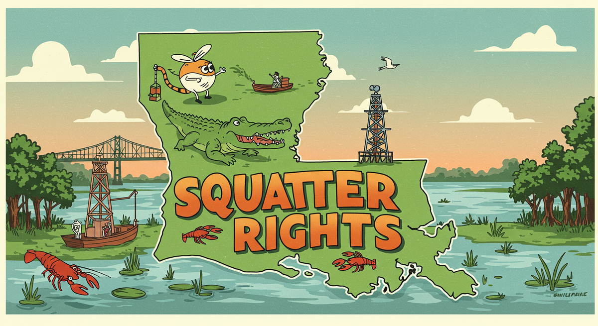 Louisiana Squatters Rights text on outline of the state of Louisiana