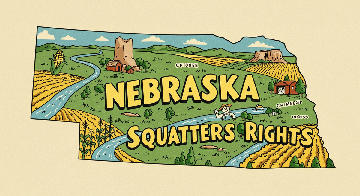 Nebraska Squatters Rights text on outline of the state of Nebraska