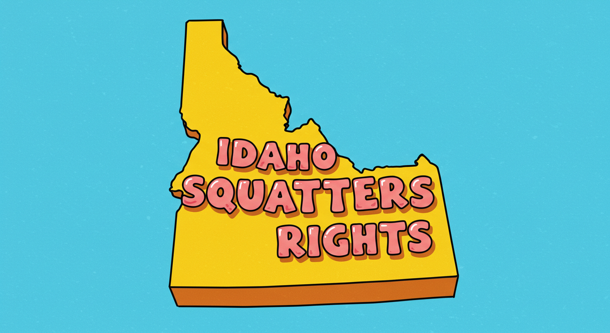 Idaho Squatters Rights text on outline of the state of Idaho