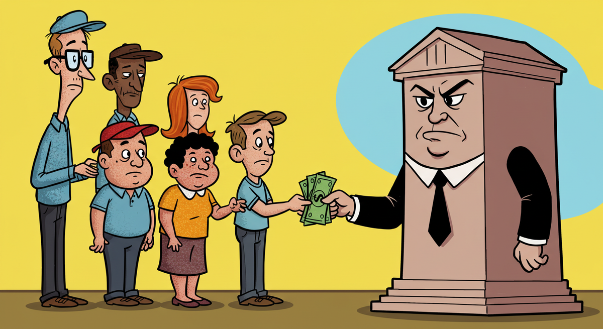 A cartoon style image of renters paying property taxes