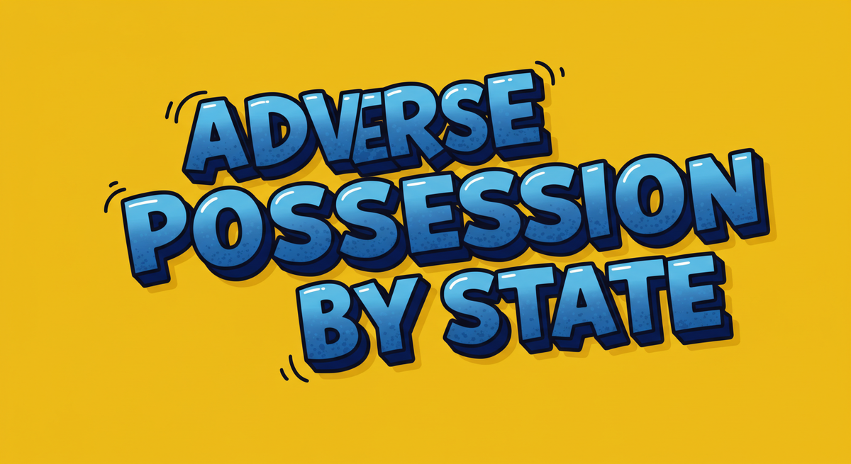 Blue cartoon-style letters over a yellow background saying Adverse Possession by State