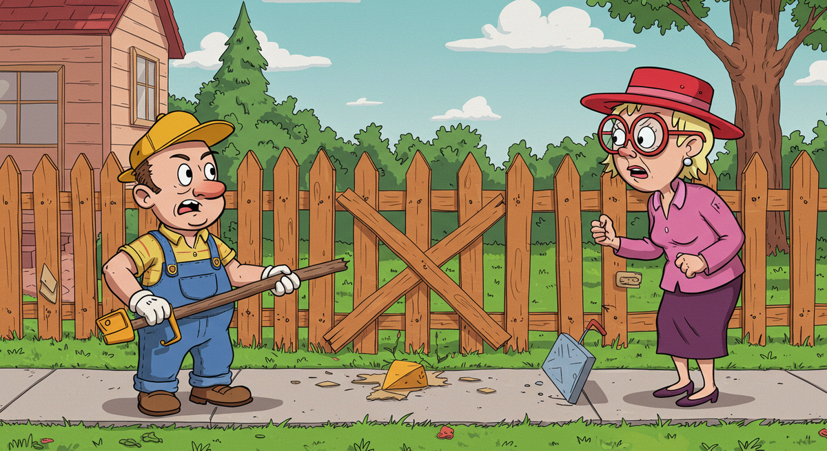 A man and a woman arguing over the placement of the fence on property lines