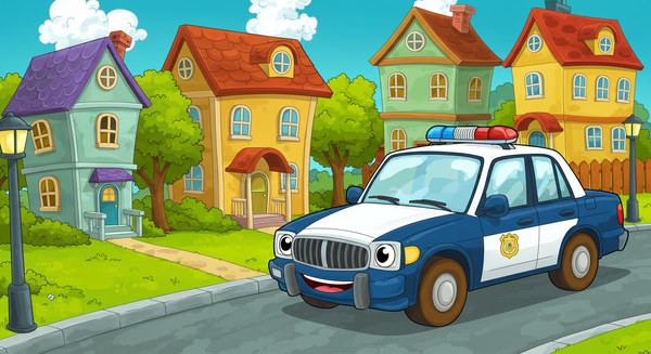 Police car protecting vacant homes from squatters and trespassers