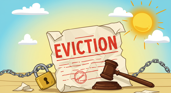 An Eviction Notice with a judges hammer and chain with a lock representing a lockout