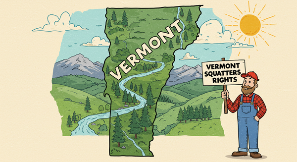 Vermont Squatters Rights Art with scenic Vermont river flowing through a valley