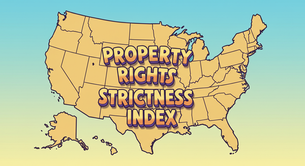 A map of the United States with Property Rights Strictness Index text overlay