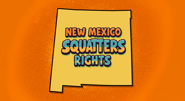 New Mexico Squatters Rights text on outline of the state of New Mexico