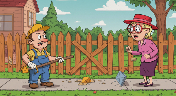 A man and a woman arguing over the placement of the fence on property lines