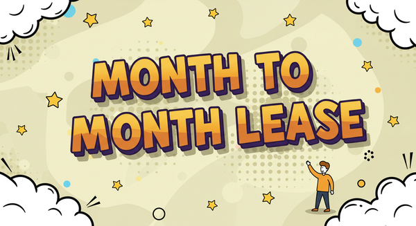 A tenant pointing to cartoon-style text saying Month to Month Lease
