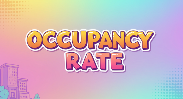 Occupancy Rate written in cartoon-style text over an image with apartment buildings in the backdrop