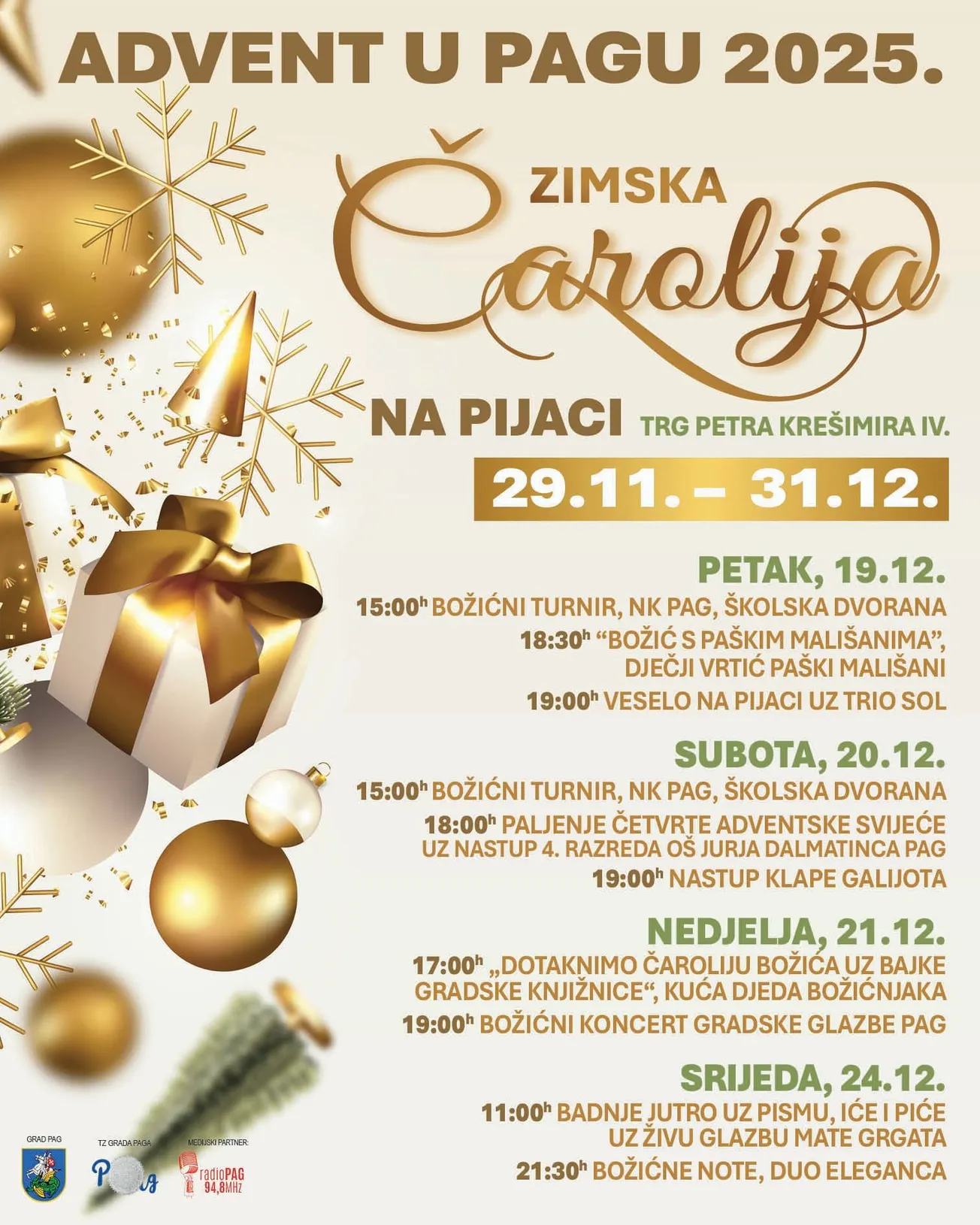 Četvrti adventski vikend i Badnjak u Pagu u znaku bogatog blagdanskog programa