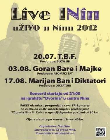 U Nin stižu TBF, Goran Bare i Majke, Marijan Ban i Diktatori