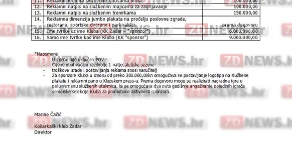PROCURIO CJENIK Košarkaški klub Zadar spreman se odreči imena ZADAR za 9 milijuna kuna!