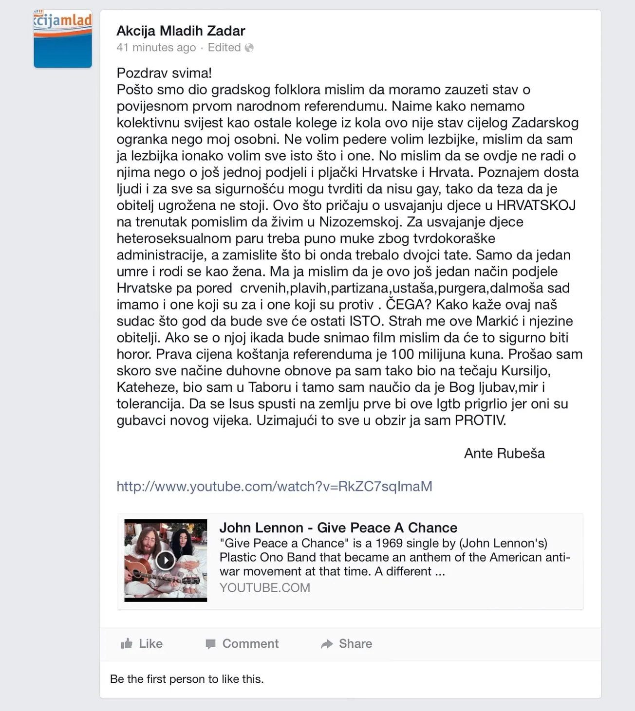 Ante Rubeša: “Ja sam protiv”