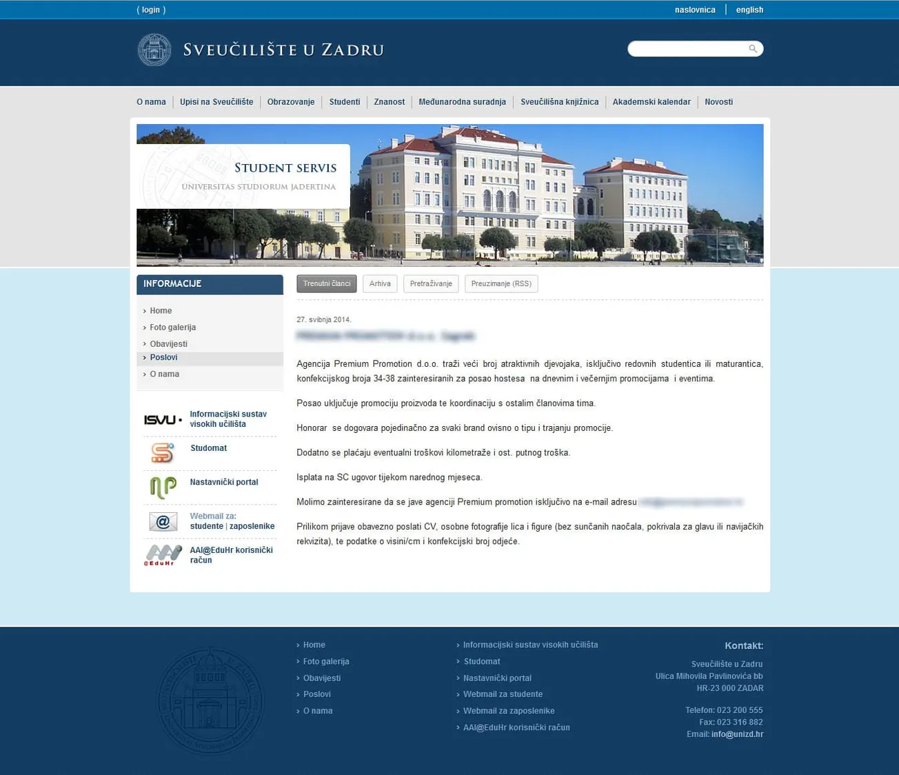 Zadarsko sveučilište objavljuje seksističke oglase i u tome ne vide ništa sporno!