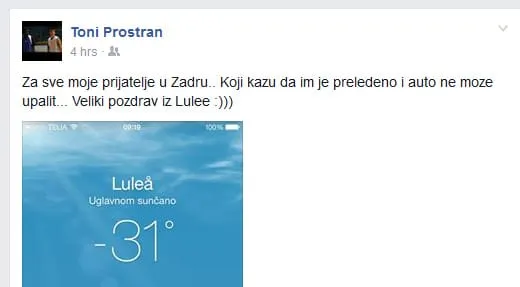 Luleå na čak -31 stupnjeva Celzijusa, košarkaš Toni Prostran se našalio s prijateljima iz Zadra