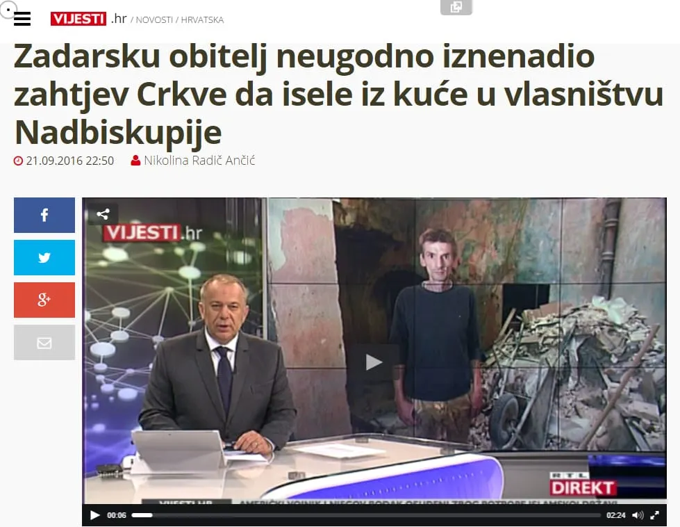 I RTL DIREKT PREUZEO TEMU ZADAR NEWSA: Obitelj Mika iznenadio zahtjev Crkve da isele iz kuće u vlasništvu Nadbiskupije