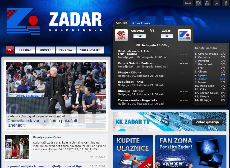 DILETANTIZAM SE NASTAVLJA, NAVIJAČI OGORČENI – KK Zadar odbija objaviti vijest o porazu protiv Cedevite na svojim službenim stranicama