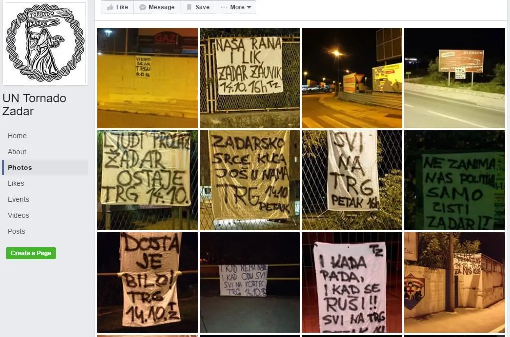 FOTOGALERIJA – Tornado preko noći izvjesio dvadesetak transparenata s jasnom porukom: “Dižite se Zadrani. Petak, Narodni trg 1 u 16 sati”