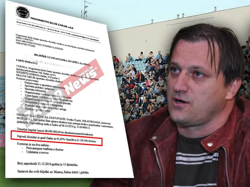 EKSKLUZIVNO OBJAVLJUJEMO DOKUMENT Grad Zadar lagao je kada je tvrdio da nije većinski vlasnik NK Zadar? Očekuje se reakcija gradonačelnika Dukića