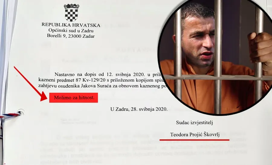 IMAMO DOKAZ – Zadarska sutkinja Teodora Projić Škovrlj požurivala je postupak obnove Suraćevog predmeta; Unatoč svemu, Surać će morati u zatvor