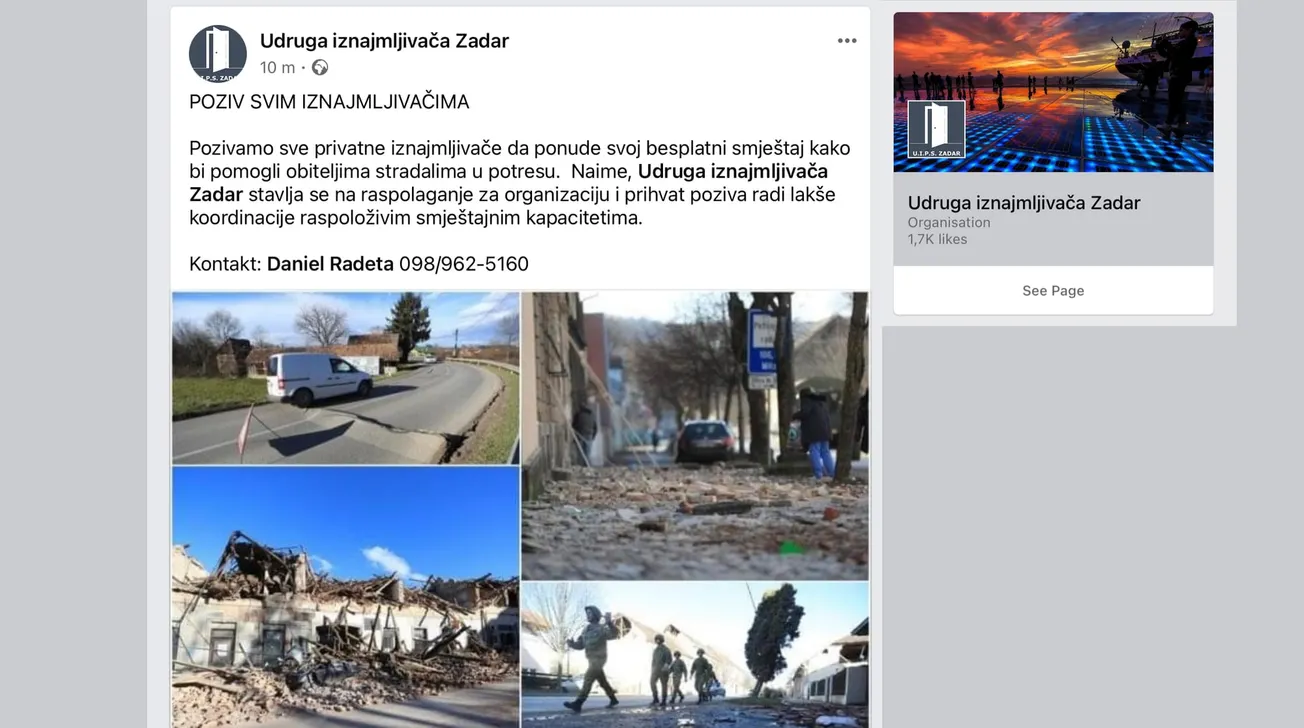Udruga iznajmljivača Zadar pozvala iznajmljivače da stave svoje kapacitete na raspolaganje za najugroženije