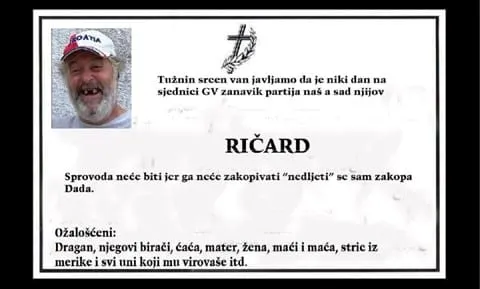 Radeta objavio Ričardovu osmrtnicu