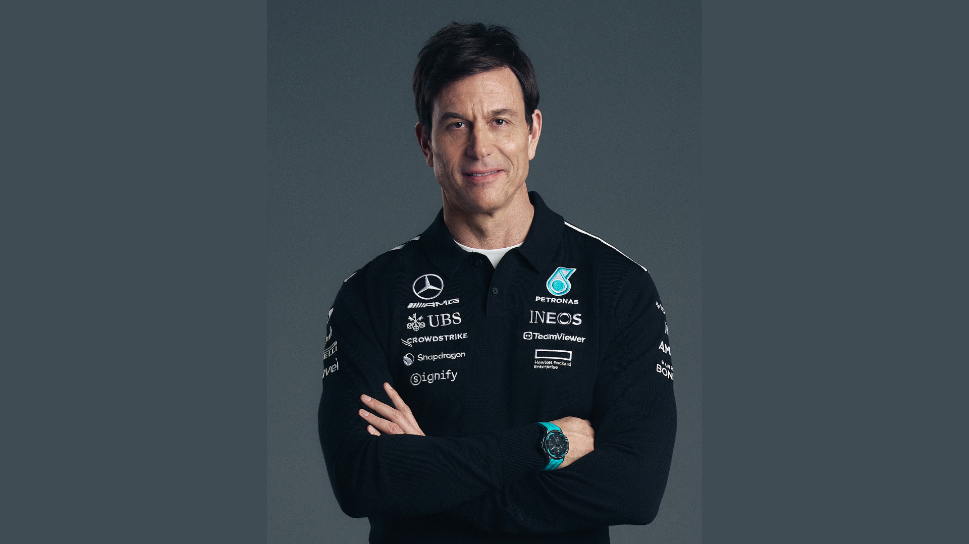Toto Wolff Wearing the Big Pilot’s Watch Shock Absorber XPL Toto Wolff x Mercedes-AMG PETRONAS Formula One™ Team