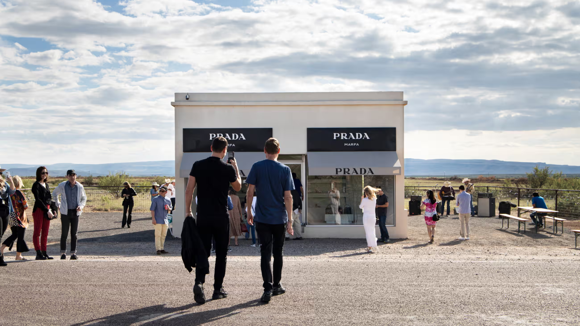 The artists Michael Elmgreen, right, and Ingar Dragset at Prada Marfa.