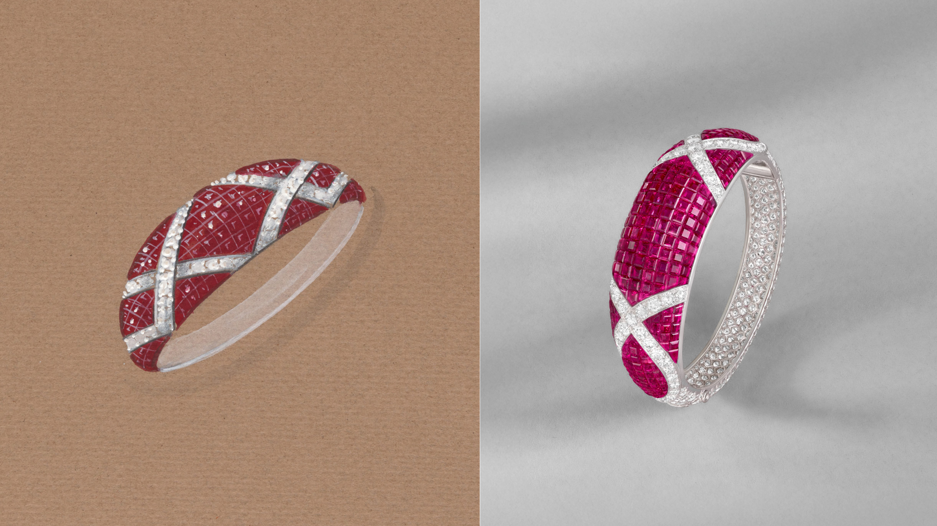 Orsay&nbsp;bracelet, 1994, Platinum, yellow gold, Traditional Mystery Set™&nbsp; rubies, diamonds, Heritage Collection, Van Cleef & Arpels