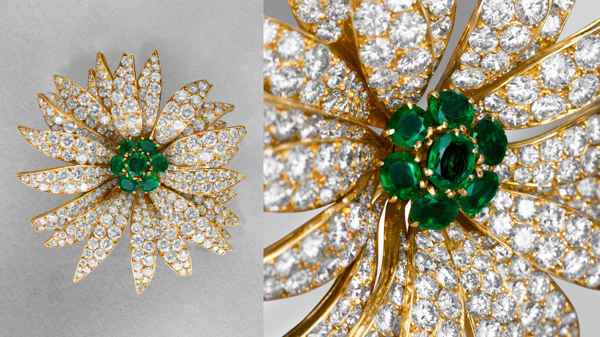 Marguerite&nbsp;clip, 1964, Yellow gold, white gold, rose gold, emeralds, diamonds, Heritage Collection, Van Cleef & Arpels