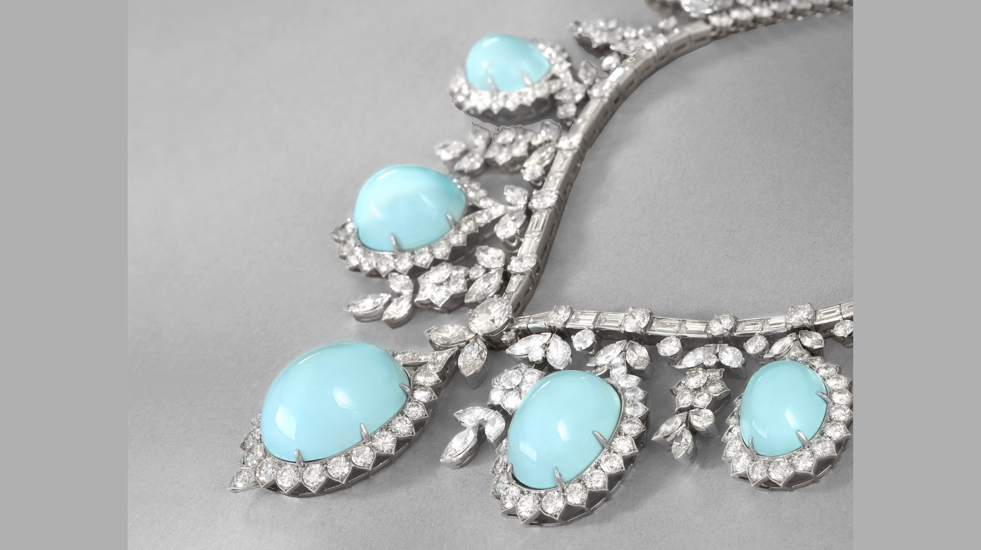 Necklace, 1955, Platinum, turquoises, diamonds, Heritage Collection, Van Cleef & Arpels