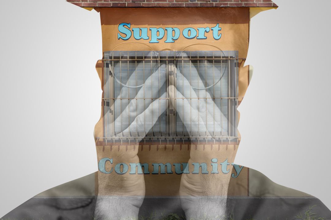 brown steel window frame with text overlay