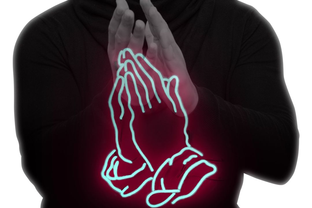 praying hand neon signage