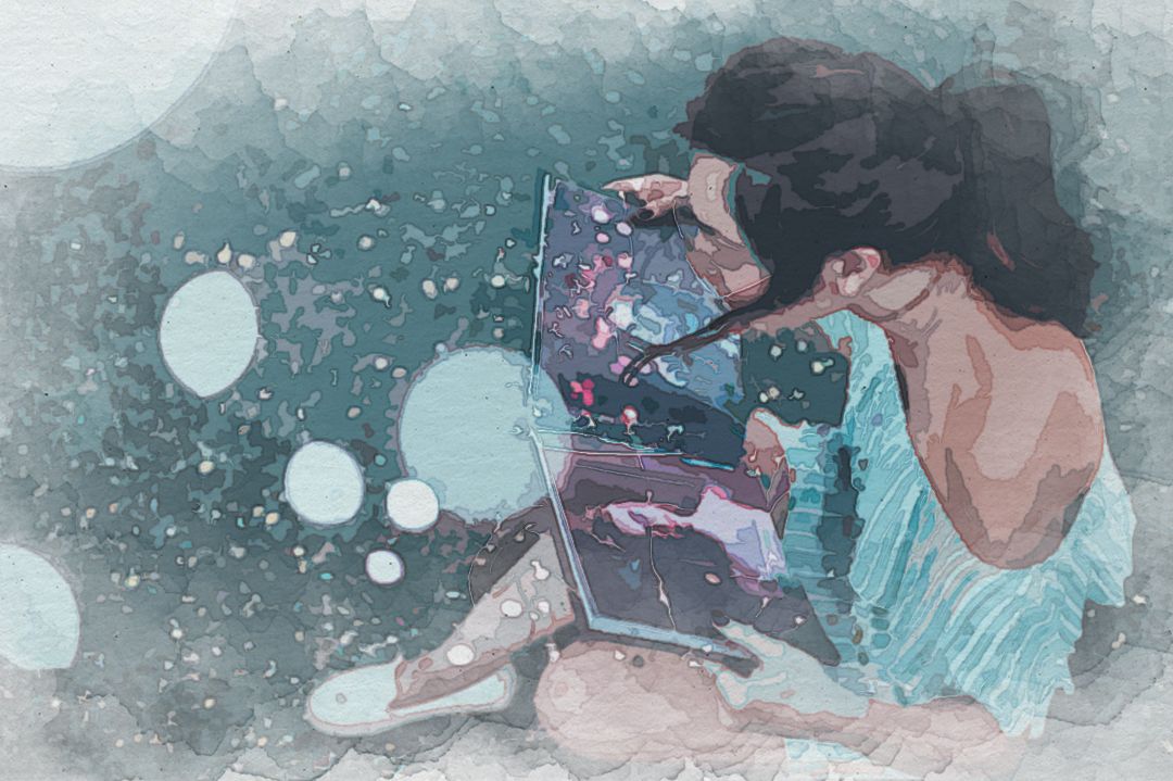 woman wearing gray and white striped off-shoulder dress sitting on ground while holding book at daytime