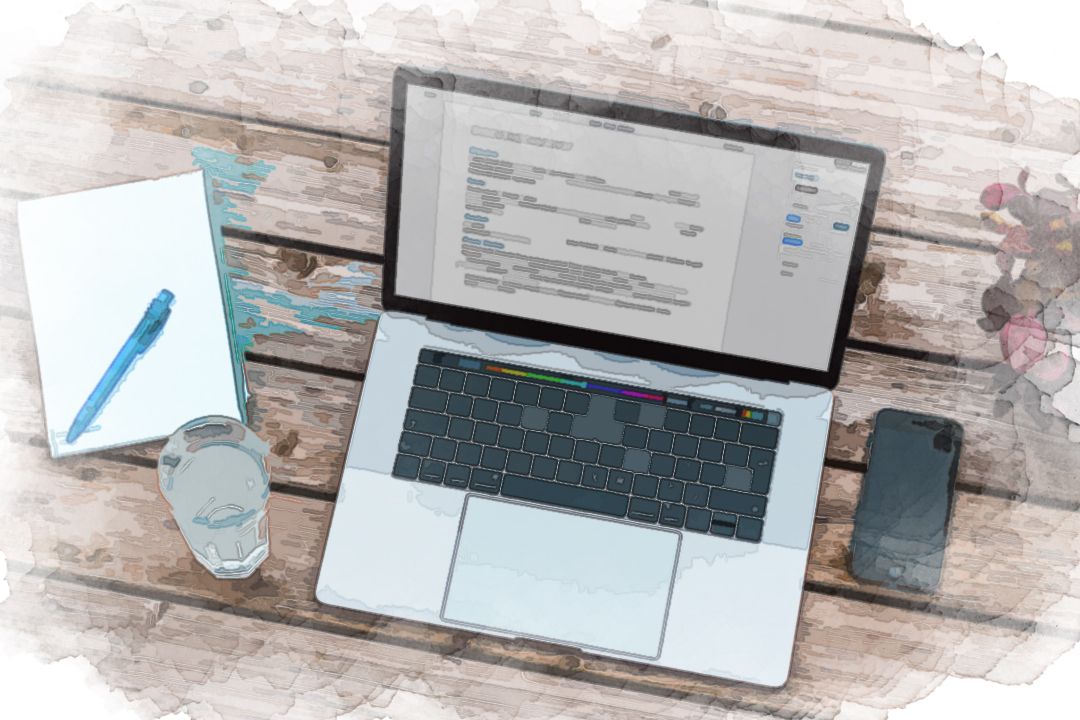 silver MacBook beside space gray iPhone 6 and clear drinking glass on brown wooden top