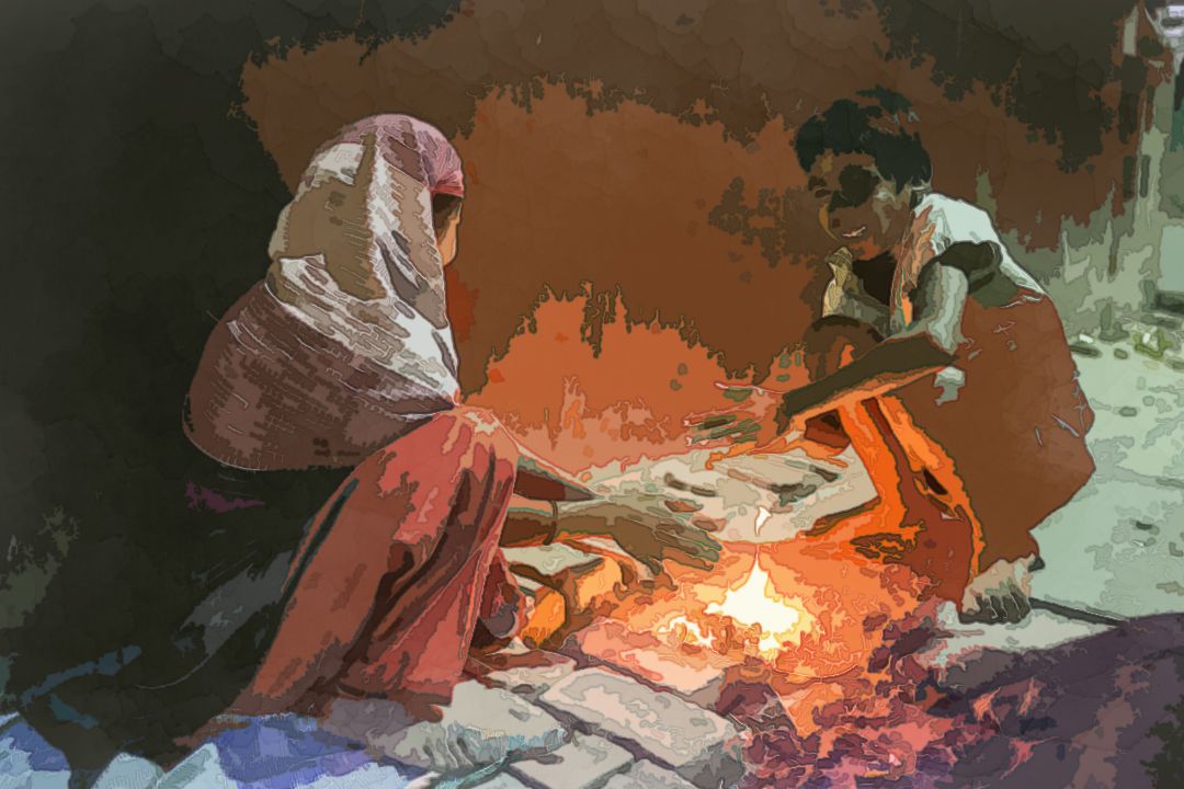 fire between woman and boy