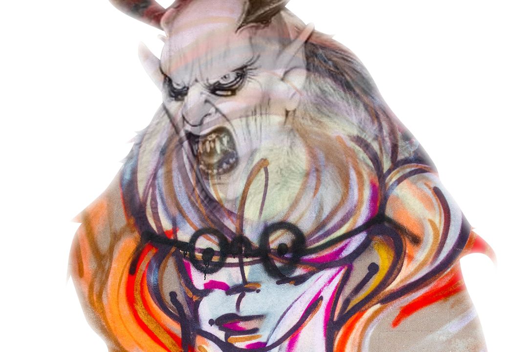 devil holding heart mural