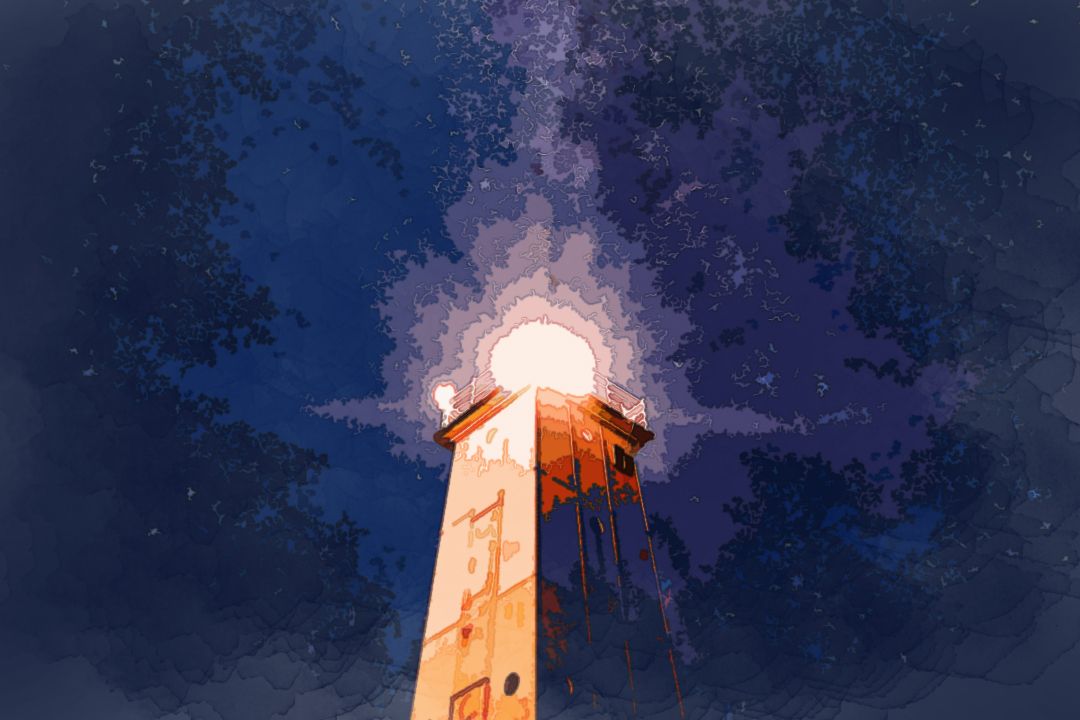 lighthouse under purple galaxy