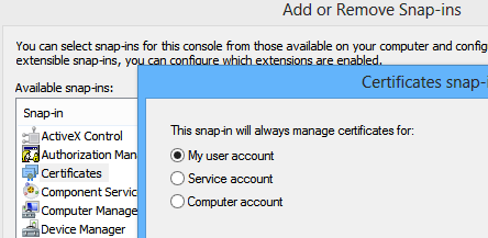 Adding the certificates snap-in