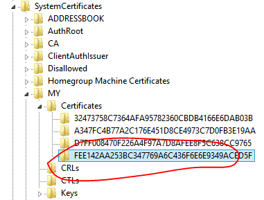 Certificate in the registry