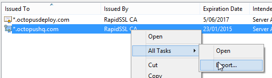 Exporting the certificate