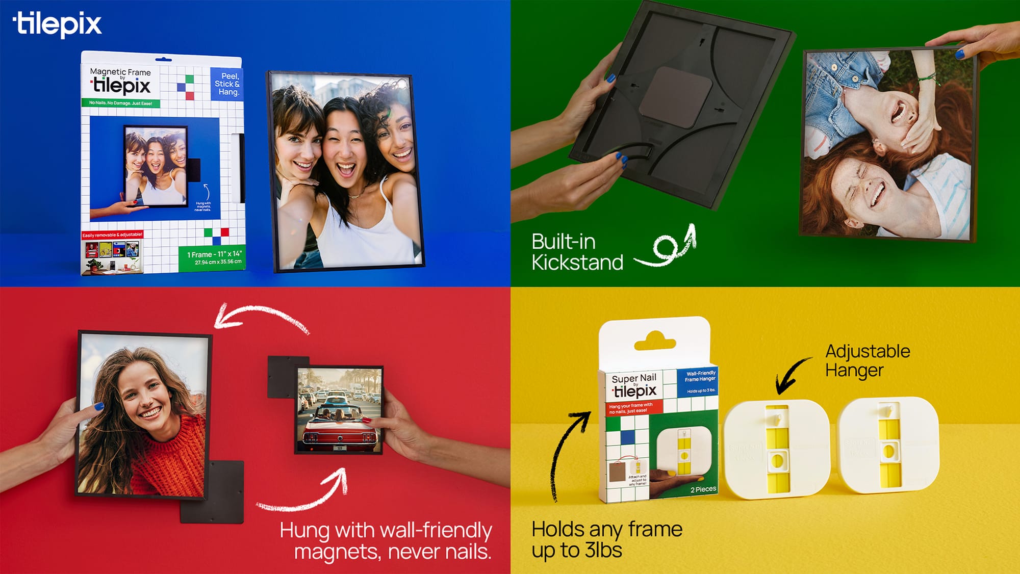 TilePix’s first-ever in-store launch introduces new TilePix frame sizes and the Super Nail hanging solution, alongside the Walmart-exclusive 6x6 TilePix Mini launch.